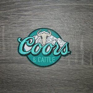 Coors & Cattle Cowboy Rodeo Steer Teal Embroidered Iron On Patch 4" x 3"